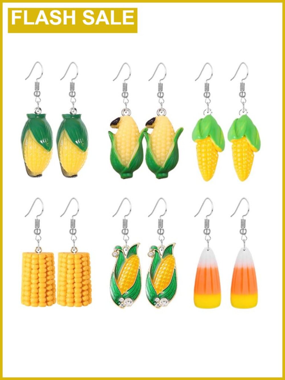 Corn Earrings Set 6 Pairs Resin Drop Dangle Thanksgiving Halloween